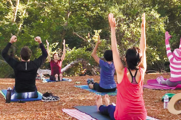 A short hike leads to serene outdoor yoga in Bommer Canyon