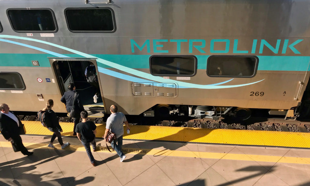 Metrolink passengers boarding train