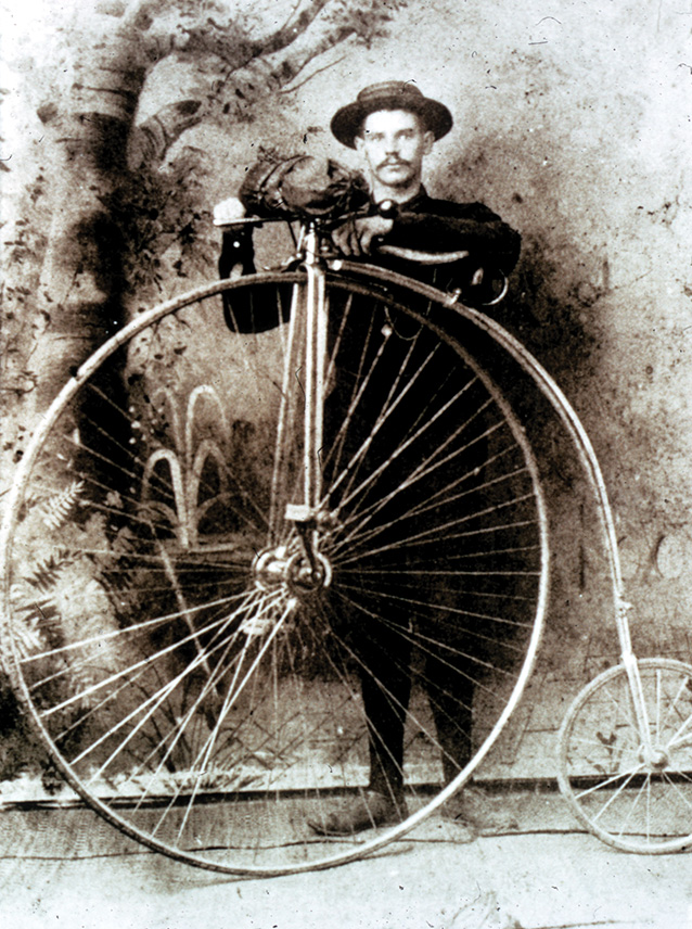 James Irvine II pictured with his highwheeled bike